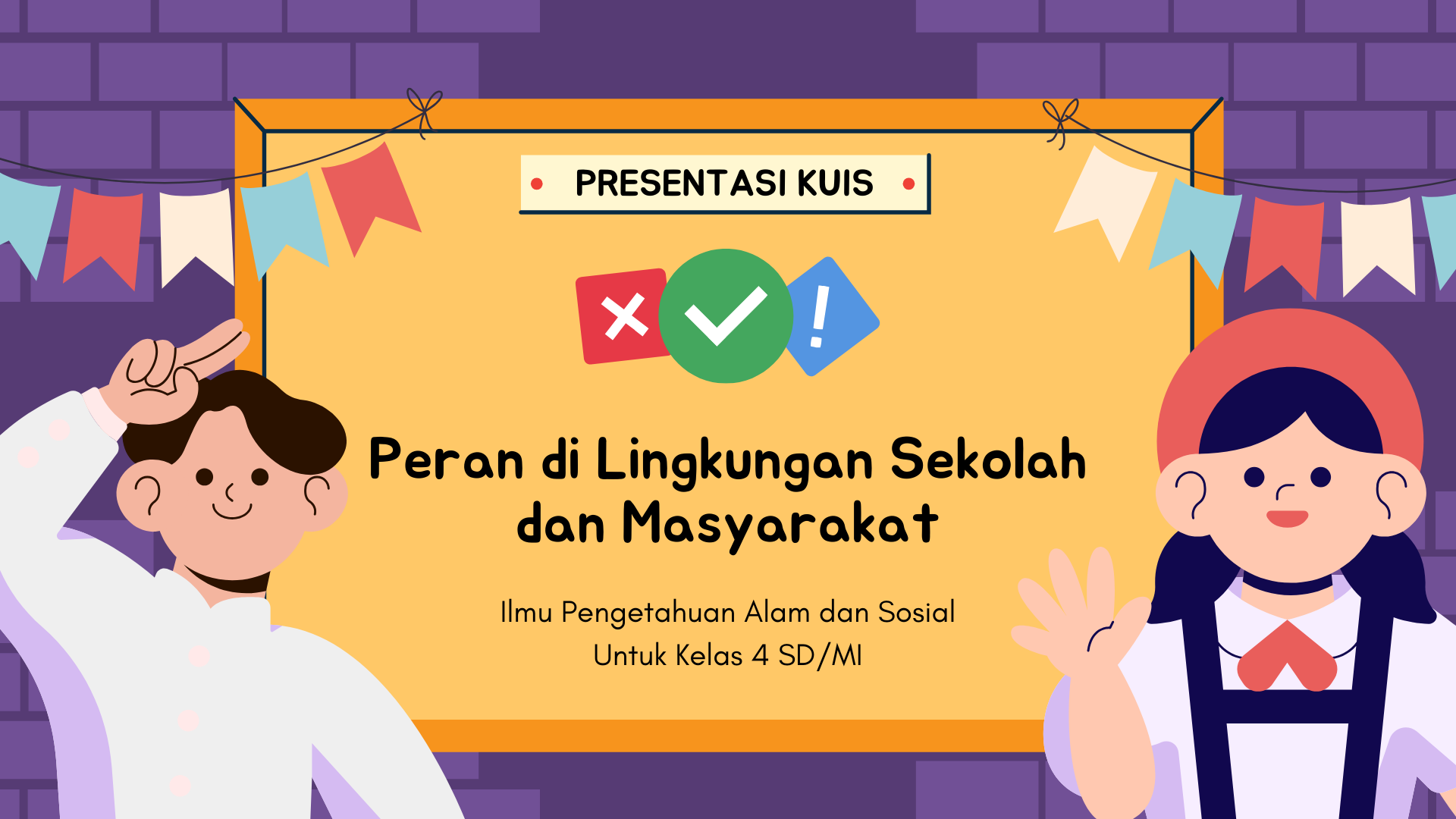 Presentasi Kuis-Peran di Lingkungan Sekolah dan Masyarakat Seru Ungu Ilustratif Sederhana