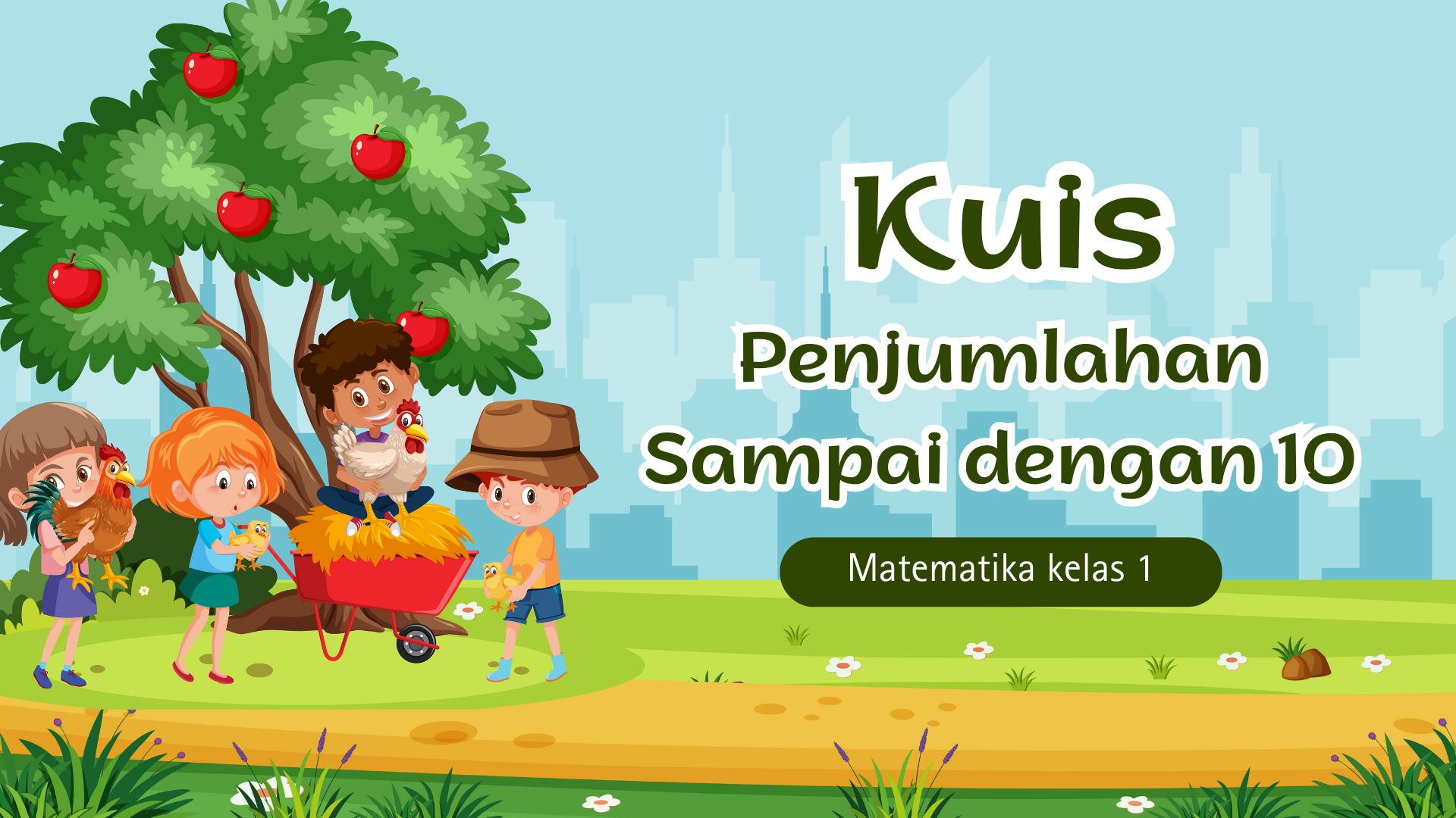 Presentasi Kuis-Penjumlahan Sampai dengan 10 Hijau dan Biru Ilustratif