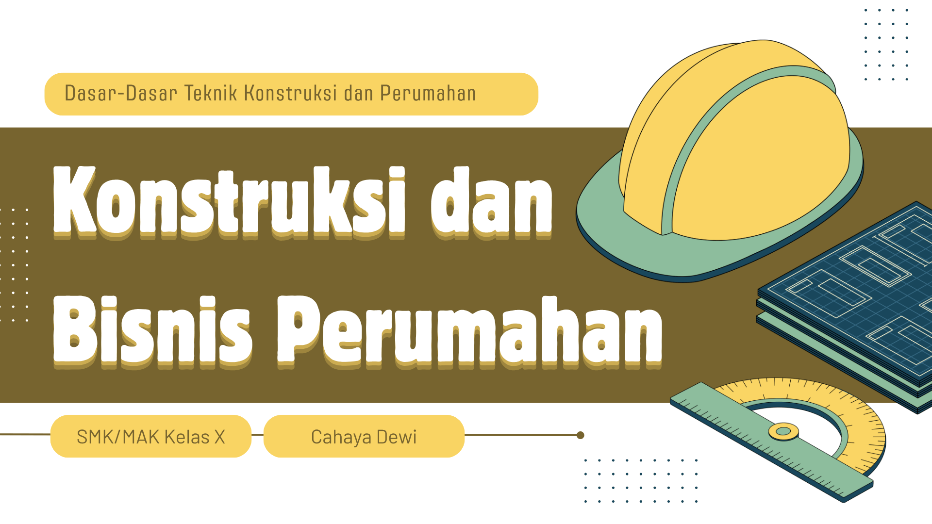 Presentasi Materi-Konstruksi dan Bisnis Perumahan dalam Gaya Ilustratif Putih dan Hijau