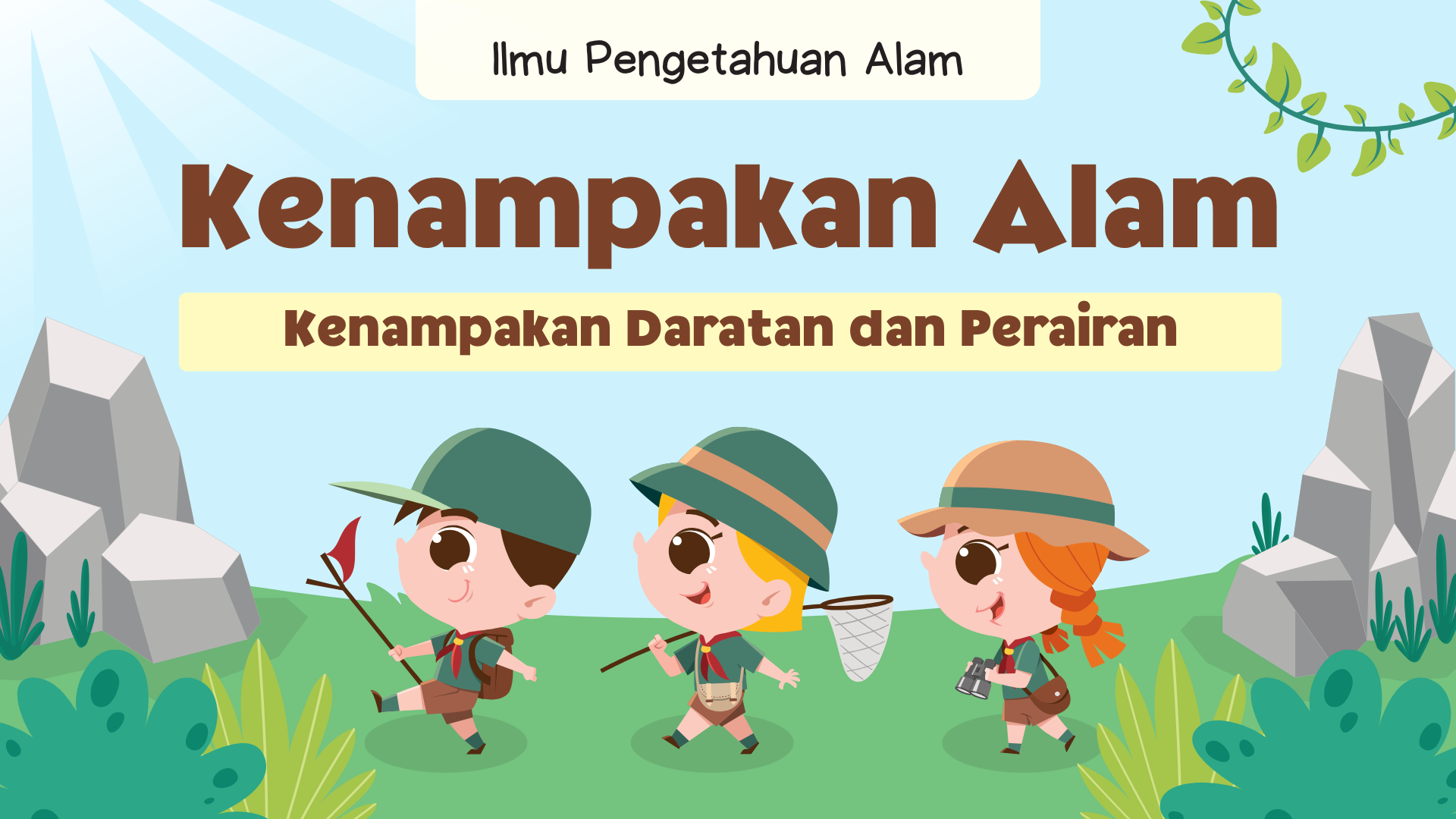 Presentasi Materi-Kenampakan Alam Daratan dan Perairan Hijau dan Biru Lucu dan Ilustratif