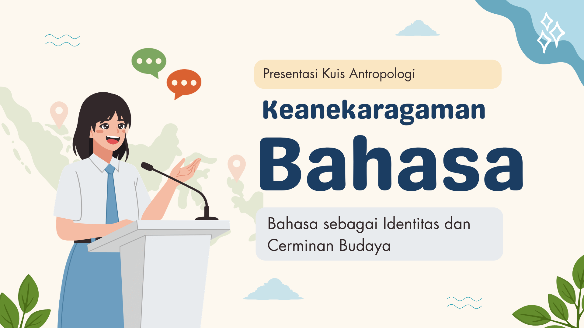 Presentasi Kuis Keanekaragaman Bahasa dalam Gaya Ilustratif Krem