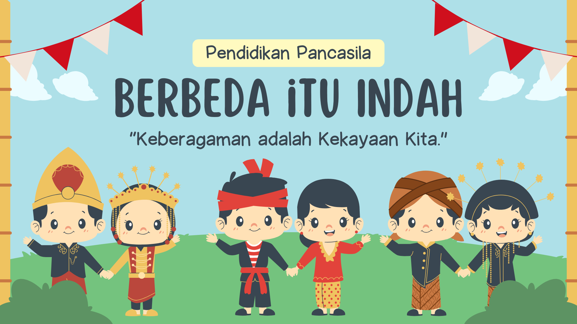 Presentasi Materi-Berbeda Itu Indah Biru dan Hijau Lucu dan Ilustratif
