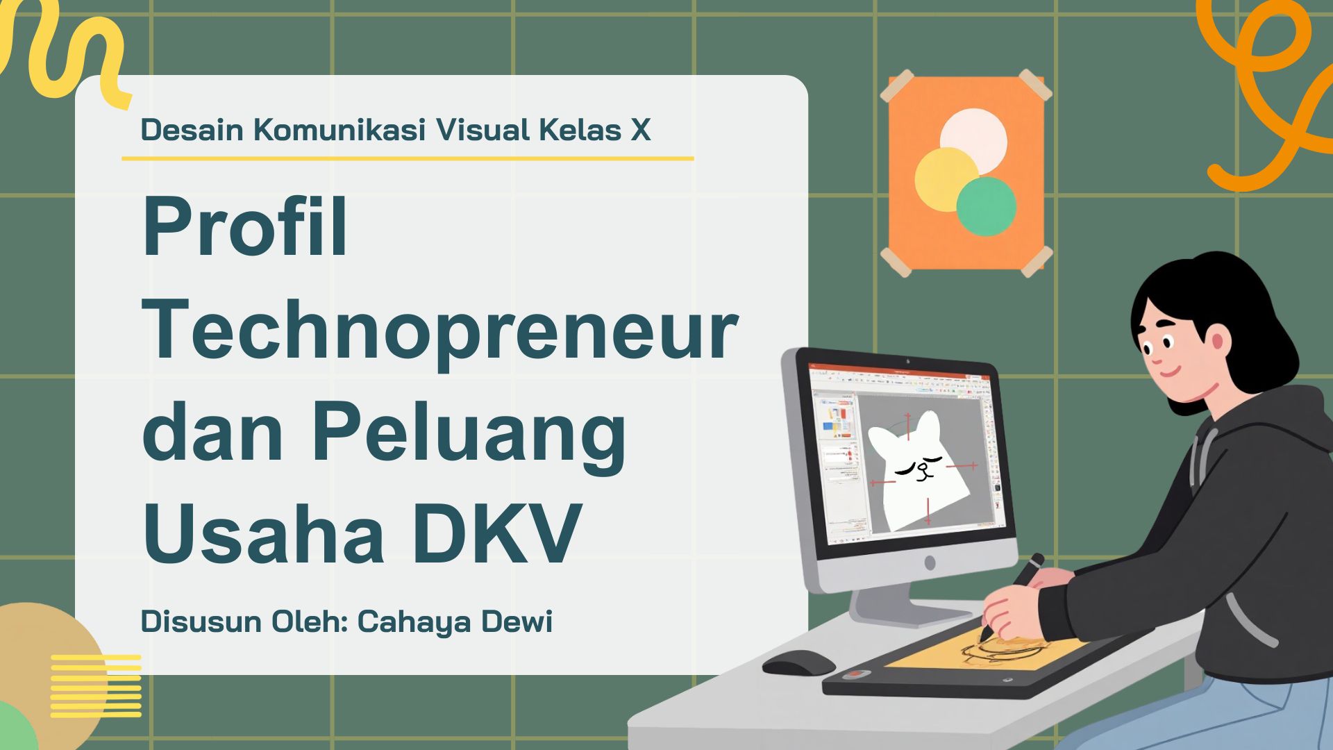 Presentasi Materi-Peluang Usaha DKV dalam Gaya Ilustratif Ungu Warna-warni