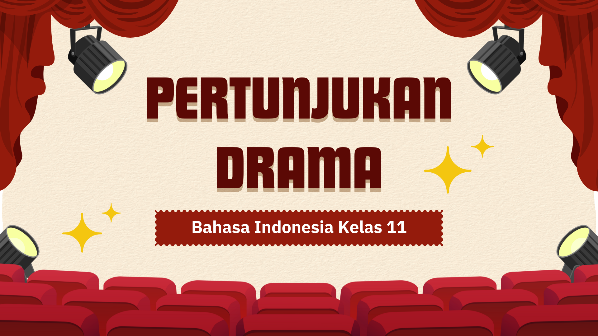 Presentasi Materi-Pertunjukan Drama Merah Krem Ilustratif Lucu