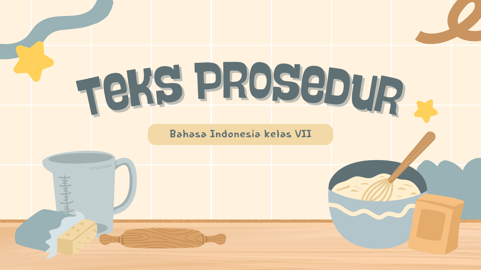 Presentasi Materi-Teks Prosedur Krem dan Biru Ilustratif Lucu