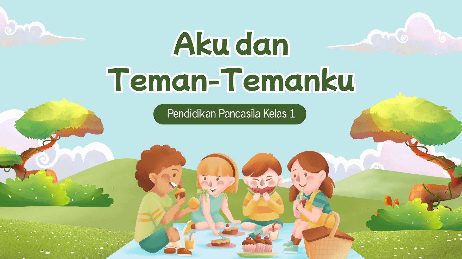 Presentasi Materi-Aku dan Teman-Temanku Biru dan Hijau Ilustratif Ceria