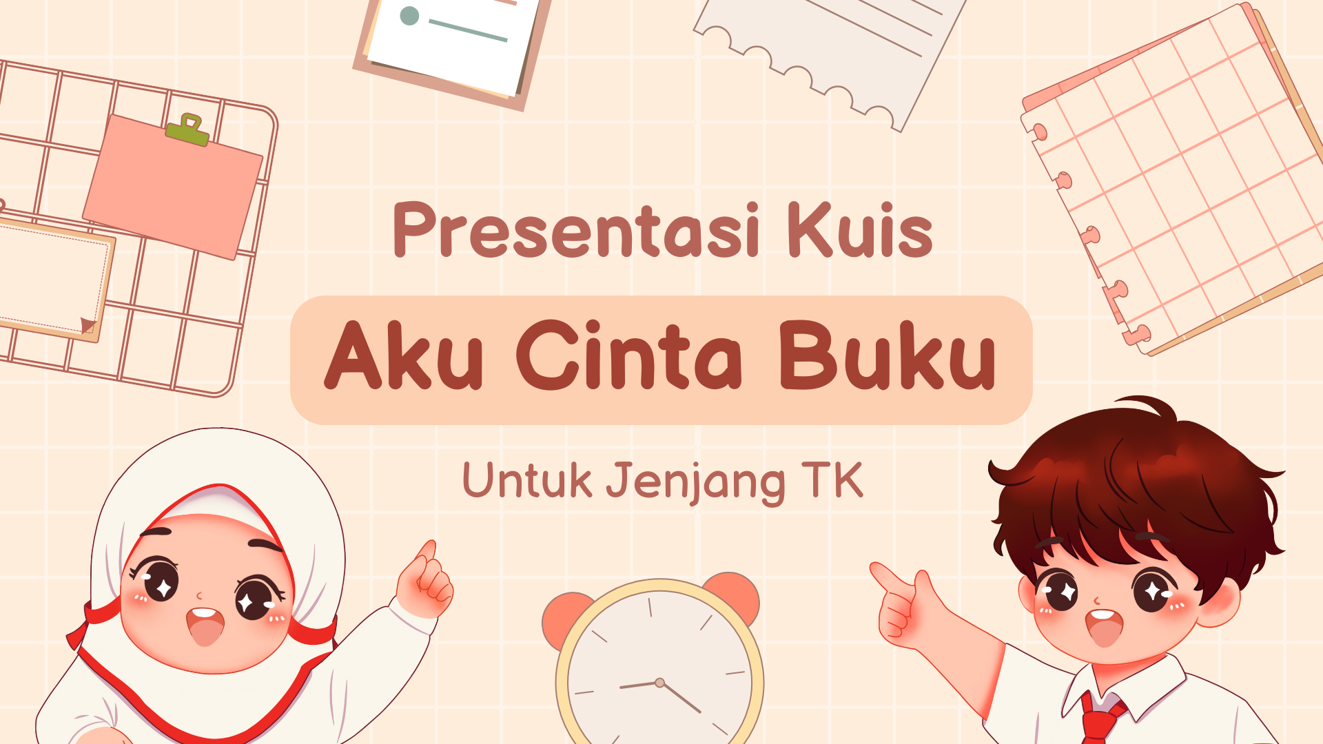 Presentasi Kuis Seru-Aku Cinta Buku Merah Muda Pastel Ilustratif Imut