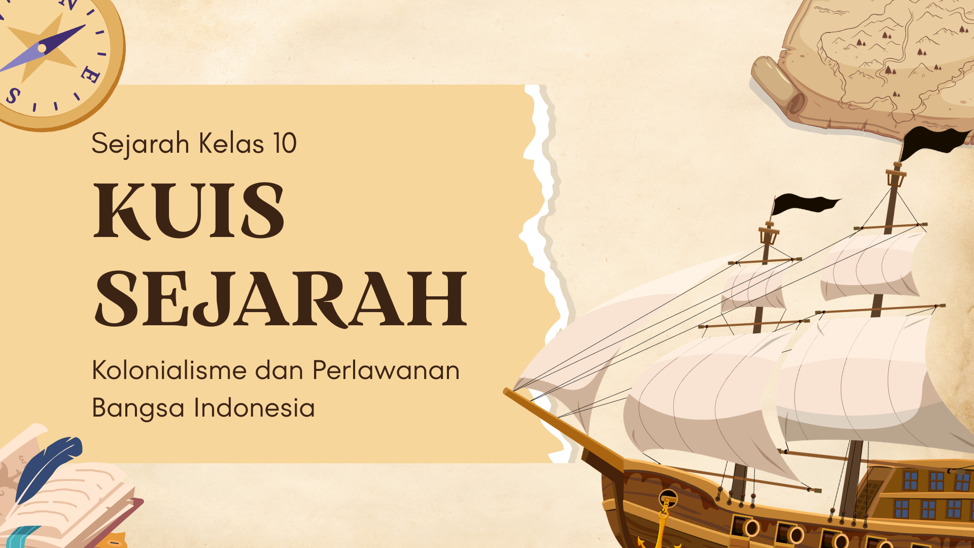 Presentasi Kuis-Kolonialisme dan Perlawanan Bangsa Indonesia dalam Gaya Ilustratif Krem