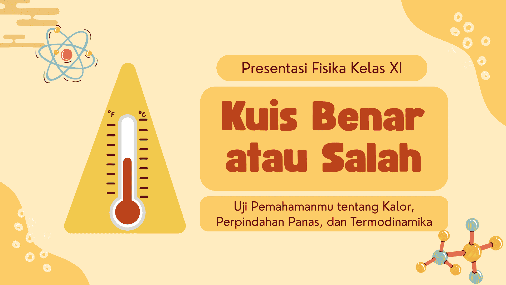 Presentasi Kuis Kalor dan Termodinamika dalam Gaya Ilustratif Oranye