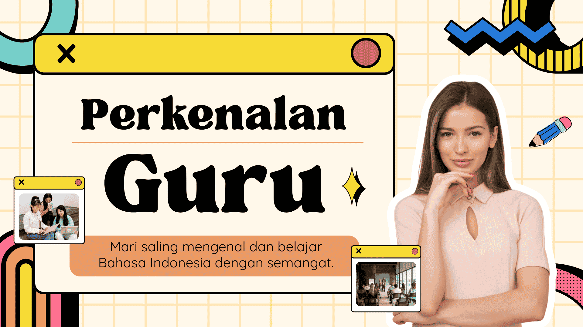 Presentasi Perkenalan Guru dalam Gaya Retro Warna-warni