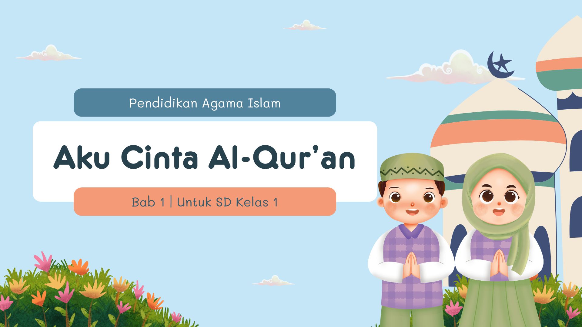 Presentasi Materi-Aku Cinta Al-Qur’an dalam Gaya Ilustratif Biru
