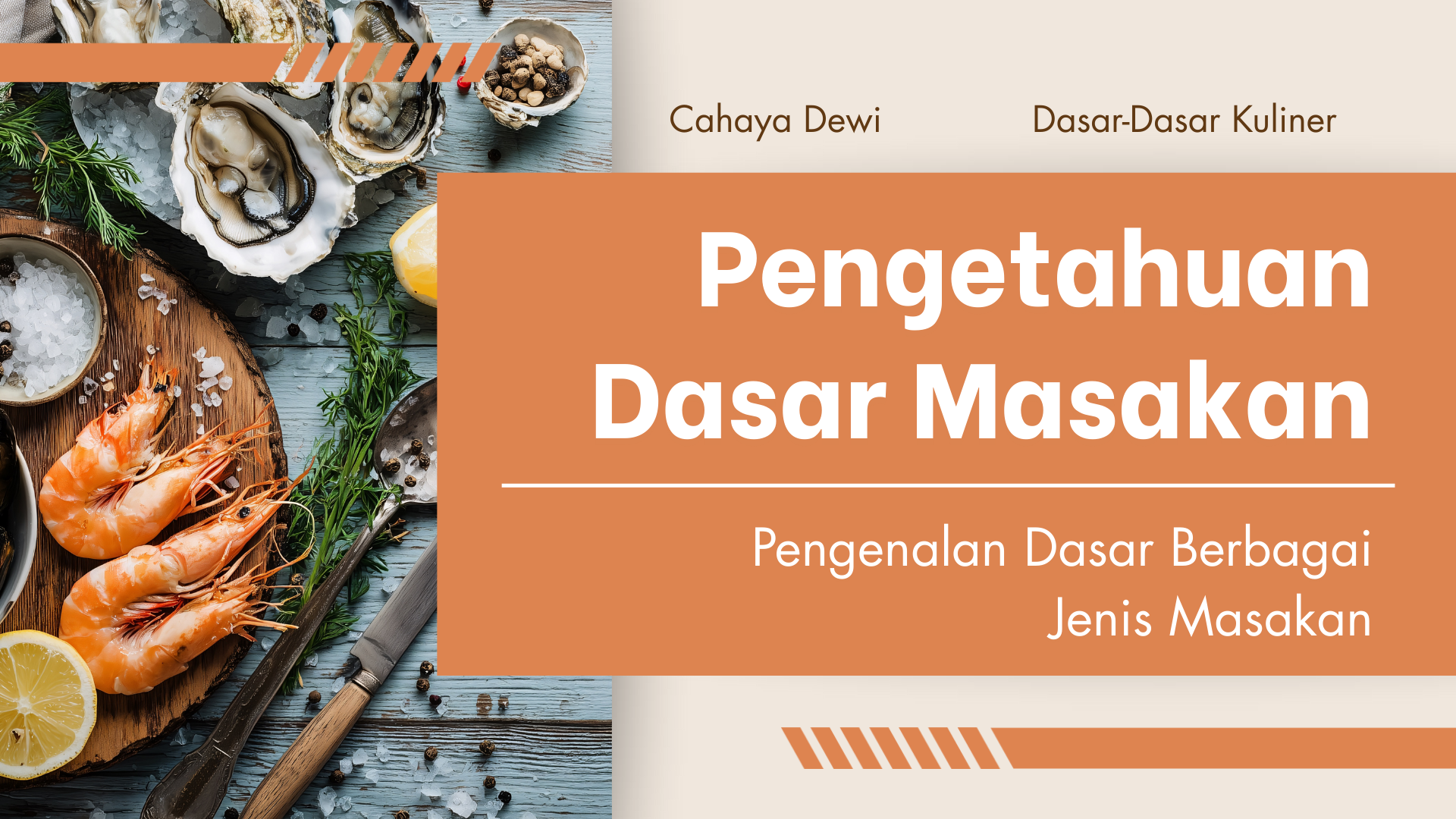 Presentasi Materi-Pengetahuan Dasar Masakan dalam Gaya Ilustratif Krem dan Oranye