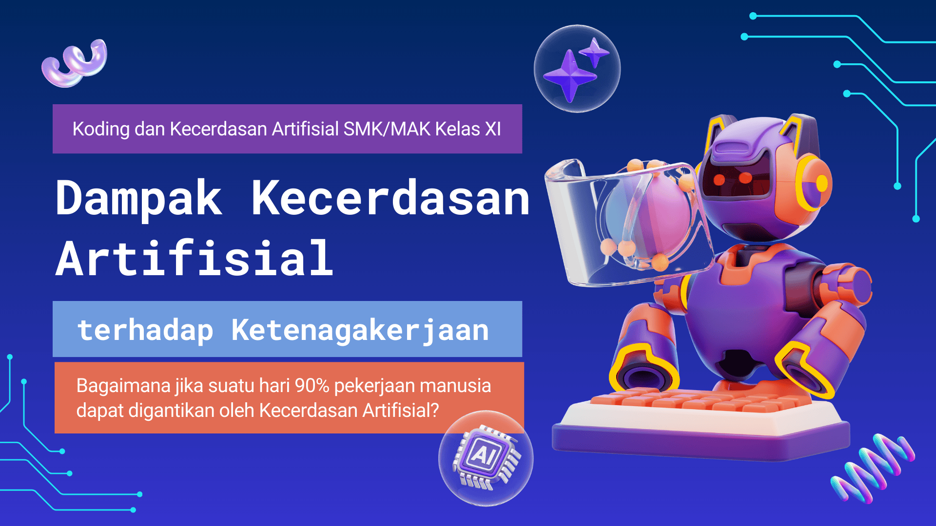 Presentasi Materi-Dampak Kecerdasan Artifisial dalam Gaya 3D Ungu