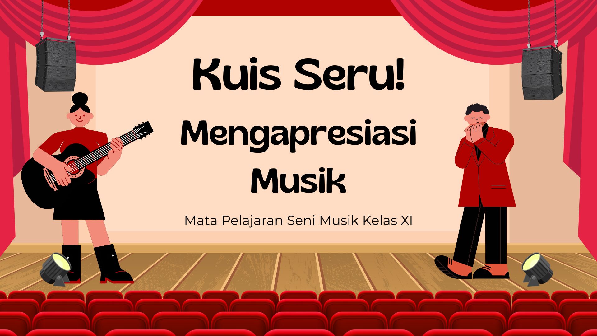 Presentasi Kuis-Mengapresiasi Musik dalam Krem dan Merah Gaya Ilustratif