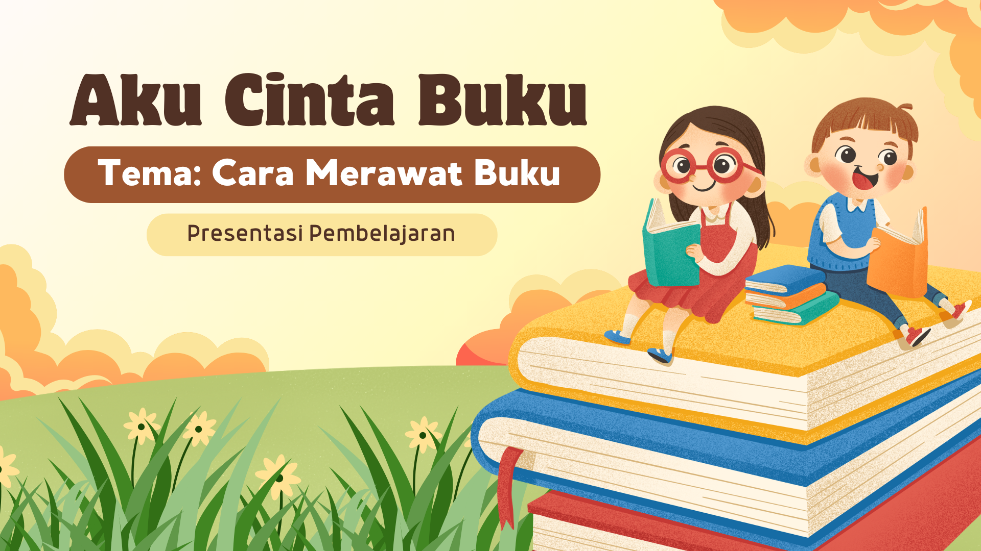 Presentasi Materi-Cara Merawat Buku Kuning dan Oren Ilustratif Lucu