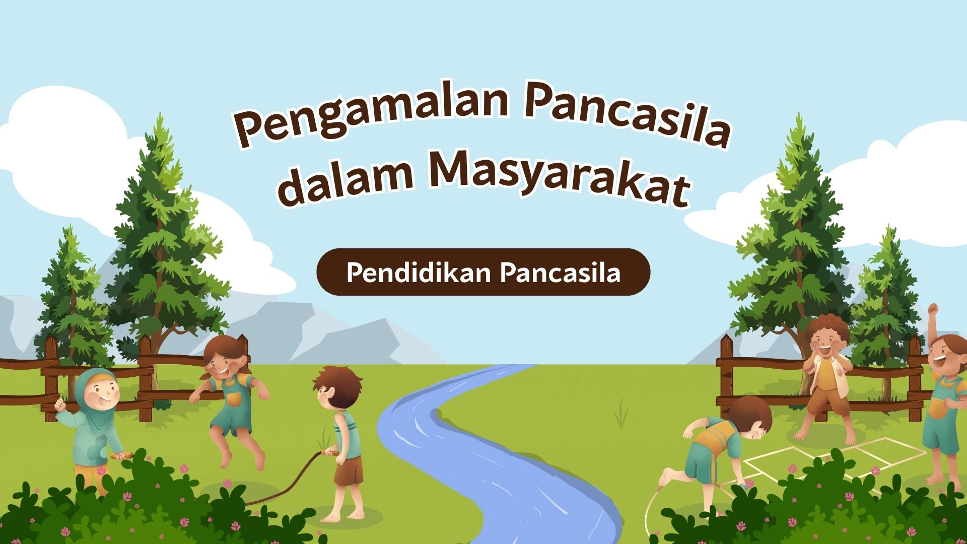 Presentasi Materi-Pengamalan Pancasila dalam Masyarakat Biru dan Hijau Ilustratif Ceria