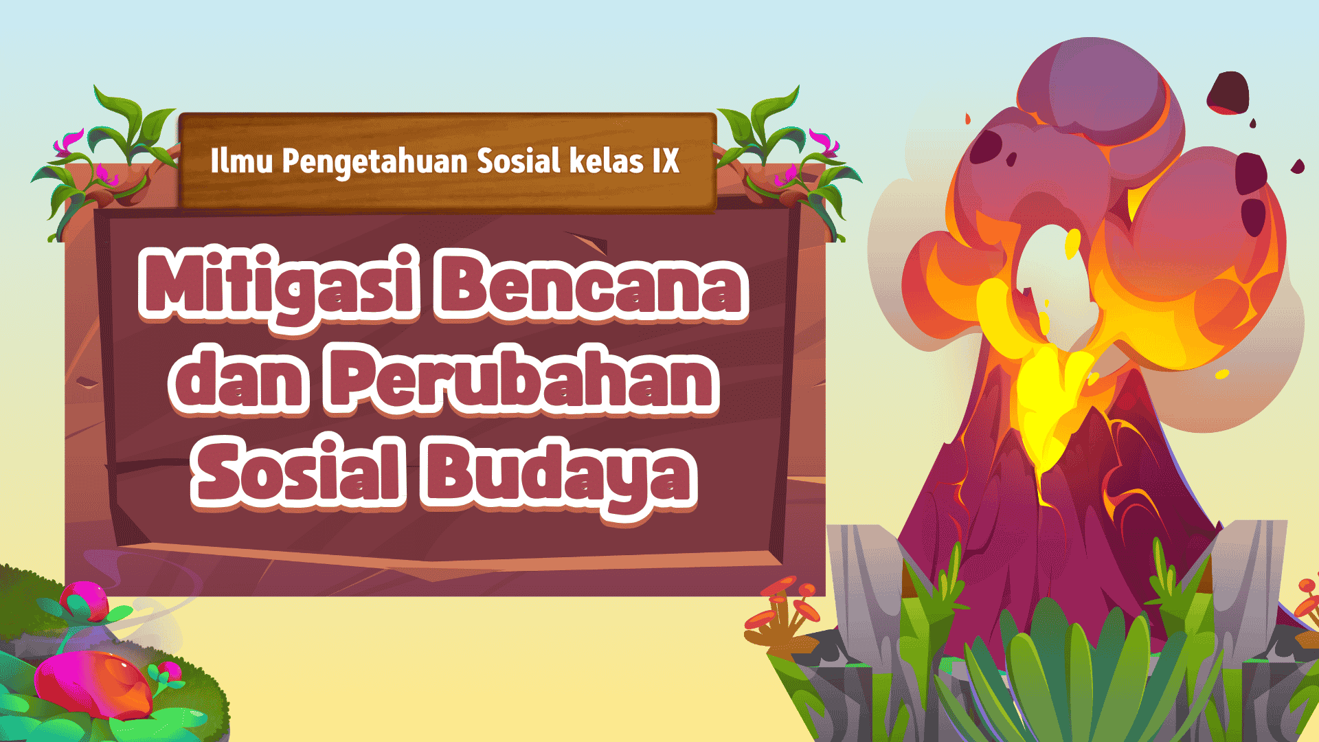 Presentasi Mitigasi Bencana dan Perubahan Sosial dalam Gaya Ilustratif Biru