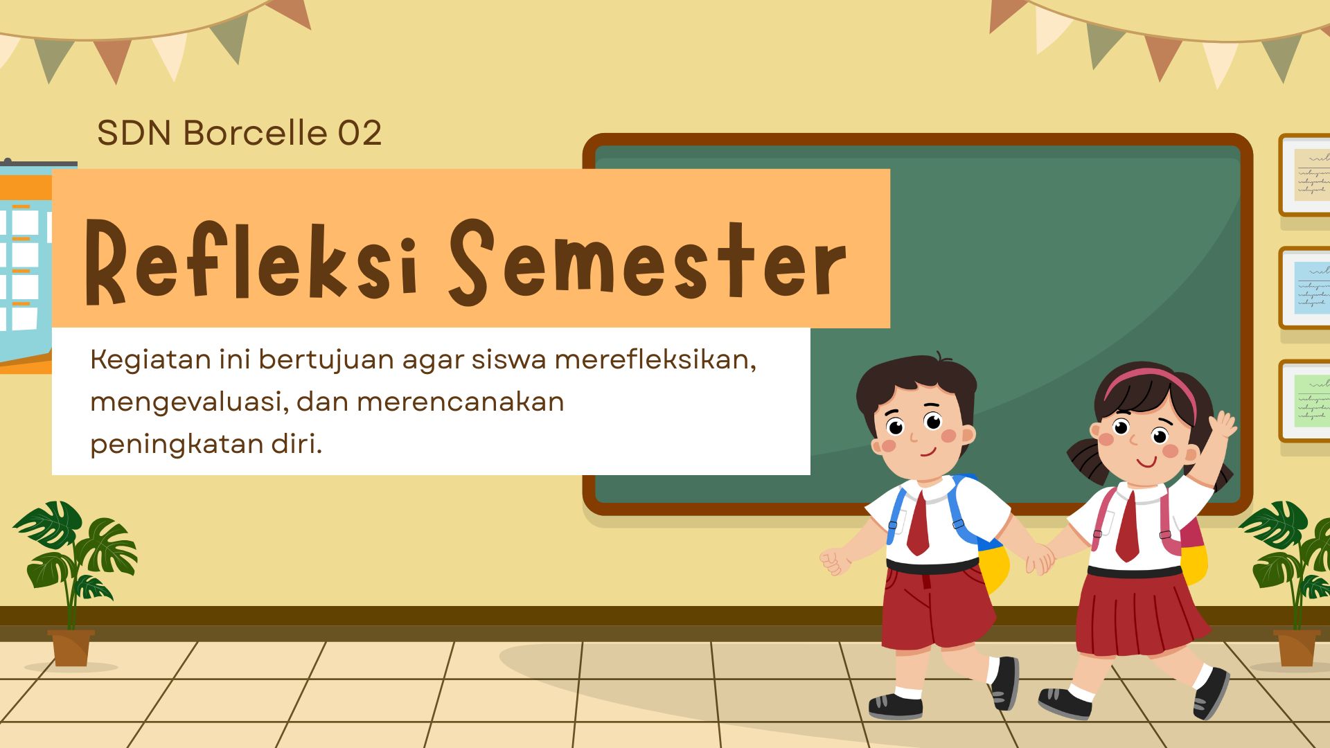Presentasi Materi-Refleksi Semester dalam Gaya Ilustratif Krem dan Oranye
